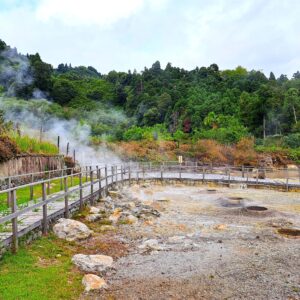 Das portugiesische Nationalgericht - zubereitet in den Caldeiras das Furnas von Sao Miguel